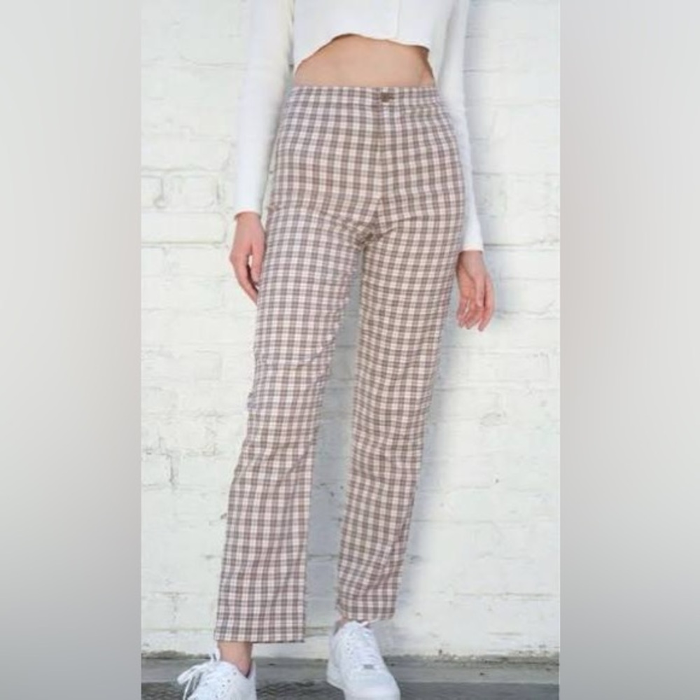 Brandy Melville Tan and White Plaid Pants